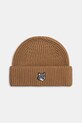 Vlnená čiapka Maison Kitsuné Fox Head Large Beanie nášivka hnedá PM06112KT1022