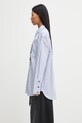 Памучна риза GANNI Stripe Cotton Oversized W0826 син AW25