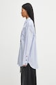 Памучна риза GANNI Stripe Cotton Oversized W0826 син AW25