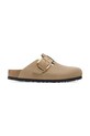 Birkenstock klapki skórzane Boston Big Buckle płaski beżowy 1030393