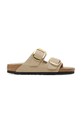 Birkenstock klapki skórzane Boston Big Buckle płaski beżowy 1030395