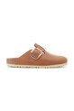 Birkenstock klapki skórzane Boston Big Buckle płaski brązowy 1030446