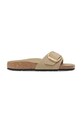 Birkenstock klapki skórzane Madrid Big Buckle płaski beżowy 1030467