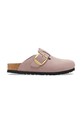 Birkenstock klapki nubukowe Madrid Big Buckle mules fioletowy 1030544