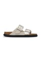 Birkenstock klapki skórzane Arizona Droplet Buckle płaski beżowy 1030326