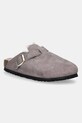 Birkenstock klapki zamszowe Boston Shimmering Shearling płaski fioletowy 1030887