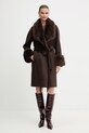 Marciano Guess płaszcz z dodatkiem wełny LILIANA bez kaptura brązowy 5BGL46.7125A