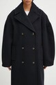 Kabát s prímesou vlny GANNI Peacoat Wool Long tmavomodrá W0802