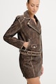 Δερμάτινο μπουφάν Guess CHARLENE καφέ W5YL04.WHDI0