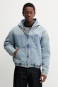 Rifľová bunda Tommy Jeans s kapucňou modrá DM0DM22137