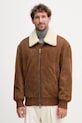 Μπουφάν BOSS Orange δέρμα σαμουά καφέ 50547567