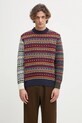 Barbour sweter z dodatkiem wełny Patchwork Fair Isle Crew Neck Sweater okrągły granatowy MKN1651NY31