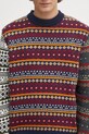 Barbour sweter z dodatkiem wełny Patchwork Fair Isle Crew Neck Sweater granatowy MKN1651NY31