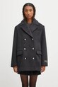 Kabát s prímesou vlny GANNI Double Faced Wool Doublebreasted Blazer prechodné sivá W0567