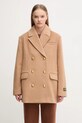 GANNI płaszcz z dodatkiem wełny Double Faced Wool Doublebreatsed Blazer nieocieplane brązowy W0876