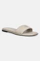 Calvin Klein klapki skórzane FLAT SANDAL SQUARE HF LTH płaski beżowy HW0HW02652