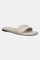 Calvin Klein klapki skórzane FLAT SANDAL SQUARE HF LTH płaski beżowy HW0HW02652