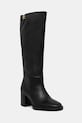 Tommy Hilfiger ghete de piele STACKED HEEL LEATHER LONG BOOT 5-8 cm negru FW0FW08865