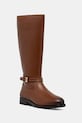 Tommy Hilfiger kozaki skórzane TH BUCKLE RIDING LTHR LONG BOOT płaski brązowy FW0FW08873
