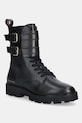 Δερμάτινες μπότες Tommy Hilfiger TH LTHR BIKER LACEUP φλατ μαύρο FW0FW08986