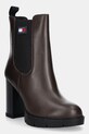 Tommy Jeans botki skórzane TJW LEATHER HEEL BOOT słupek brązowy EN0EN02831