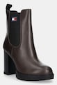Tommy Jeans cizme de piele TJW LEATHER HEEL BOOT peste 8 cm maro EN0EN02831