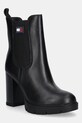 Tommy Jeans botki skórzane TJW LEATHER HEEL BOOT słupek czarny EN0EN02831