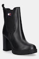 Δερμάτινες μπότες Tommy Jeans TJW LEATHER HEEL BOOT χοντρό τακούνι μαύρο EN0EN02831