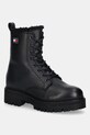 Δερμάτινες μπότες Tommy Jeans TJW URBAN LACEUP BOOT WL ίσια πλατφόρμα μαύρο EN0EN02906