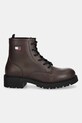 Tommy Jeans botki skórzane TJW LACE UP LEATHER BOOT EN0EN02824 brązowy AW25