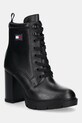 Кожаные полусапожки Tommy Jeans TJW HEEL LACE UP BOOT без утепления чёрный EN0EN02832