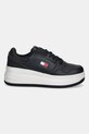 Δερμάτινα αθλητικά παπούτσια Tommy Jeans TJW RETRO BASKET FLATFORM EN0EN02860 μαύρο AW25