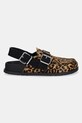 Δερμάτινα σανδάλια Tommy Jeans TJW MULE LEOPARD EN0EN02884 καφέ AW25