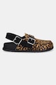 Δερμάτινα σανδάλια Tommy Jeans TJW MULE LEOPARD EN0EN02884 καφέ AW25