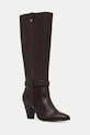 Δερμάτινες μπότες Tommy Hilfiger TH T-STRAP LTHR POINTY LONG BOOT 5-8 cm καφέ FW0FW08982