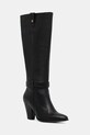 Kožené kozačky Tommy Hilfiger TH T-STRAP LTHR POINTY LONG BOOT nezateplené černá FW0FW08982