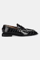 Мокасини GANNI Studs Square Toe Loafer Shiny Croco S3014 черен AW25