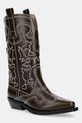 GANNI kowbojki Mid Shaft Embroidered Western Boot Oleatex nieocieplane brązowy S3112