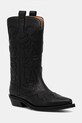 GANNI kowbojki Mid Shaft Embroidered Western Boot imitacja skóry licowej czarny S3110