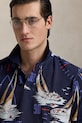 Памучна тениска с яка Polo Ralph Lauren тъмносин 710971785