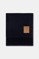 GANNI szalik wełniany Double Face Wool Solid A6931 granatowy AW25