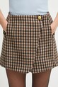 Sukňa s prímesou vlny GANNI Check Wool Mix hnedá W0655