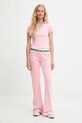 Juicy Couture pantaloni de trening din velur CHRISTINE STRIPE LOW RISE JCWBJ225352 roz AW25