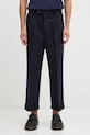 Drôle de Monsieur spodnie z dodatkiem wełny Le Pantalon Plis Cropped z elastanem granatowy I.BP192.WV008