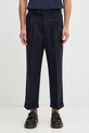 Kalhoty s příměsí vlny Drôle de Monsieur Le Pantalon Plis Cropped jednoduchý námořnická modř I.BP192.WV008
