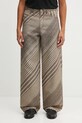 Kenzo spodnie z dodatkiem wełny Diagonal Stripe Turn Up Wide Fit tkanina beżowy FF65PA3839IO