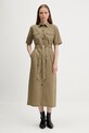 Barbour sukienka z domieszką lnu NICOLE LDR0894 zielony AW25