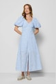 Šaty Bizuu FELICITE V výstrih modrá FELICITE.BLEKITNY