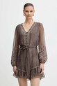 Guess rochie din mătase CAMILLA mini maro W5BK76.WE550