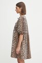 GANNI cotton dress Printed Cotton Tie String Mini F9758. brown AW25
